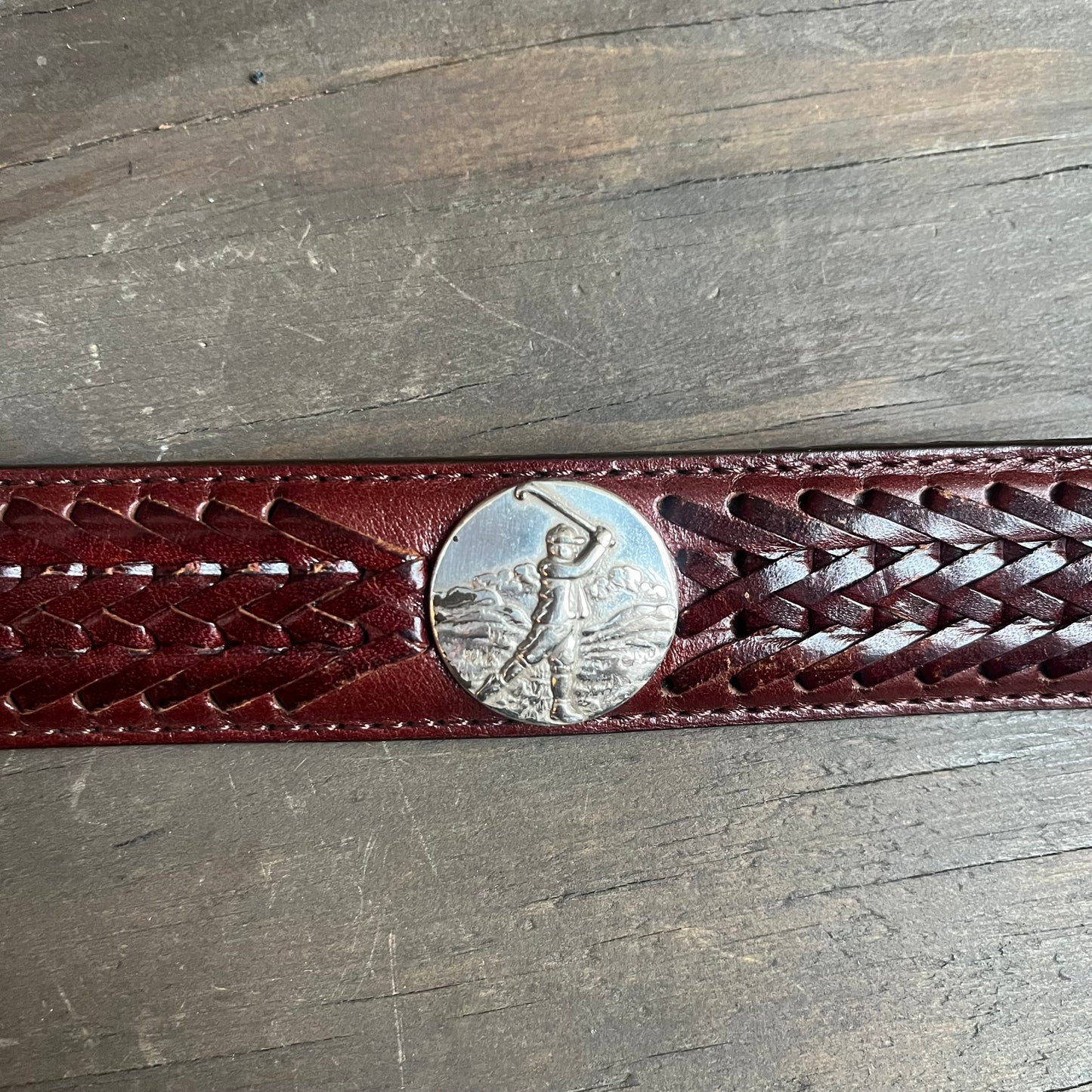 Brown Leather Belt with Silver Golfer Conchos