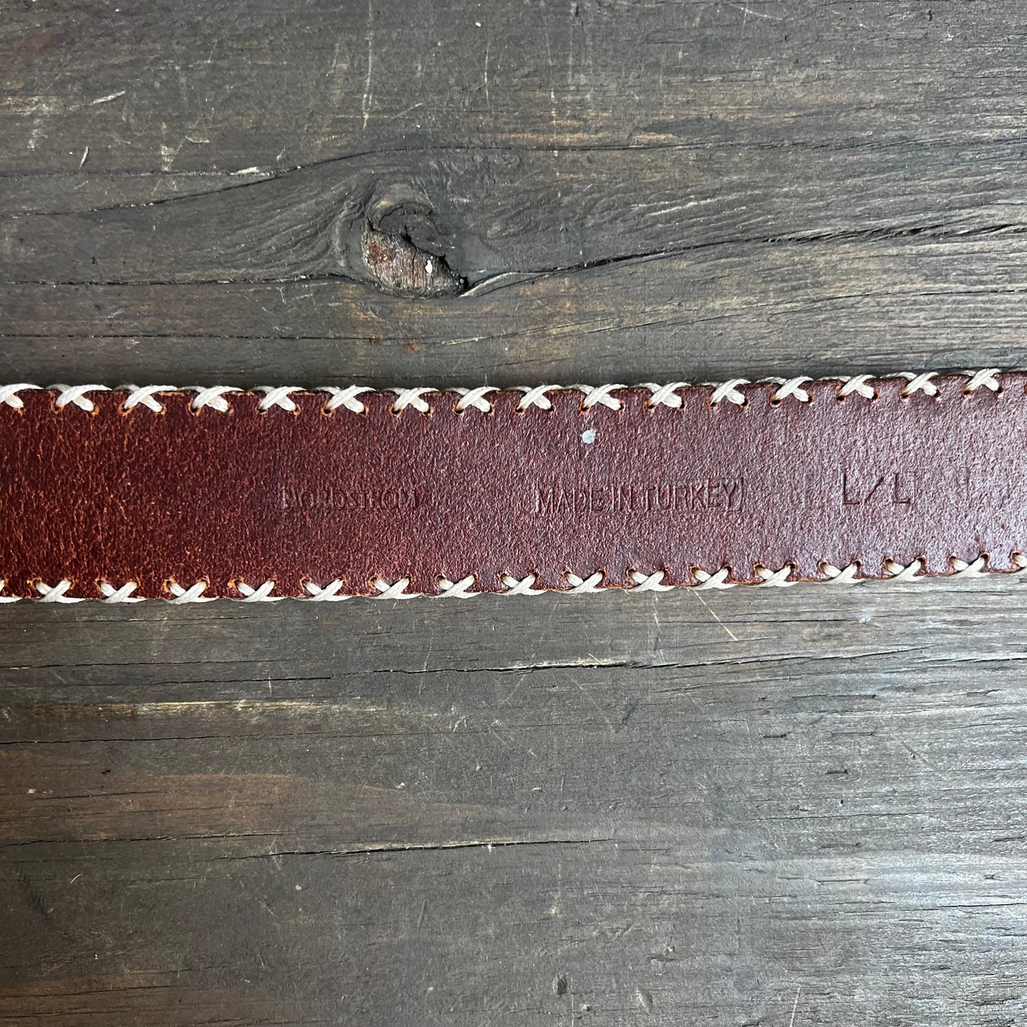 Leather Belt with White Stitched Border