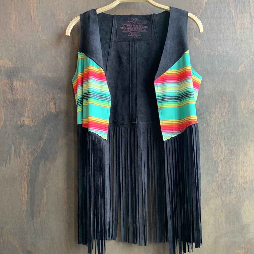 Neon striped fringed vest