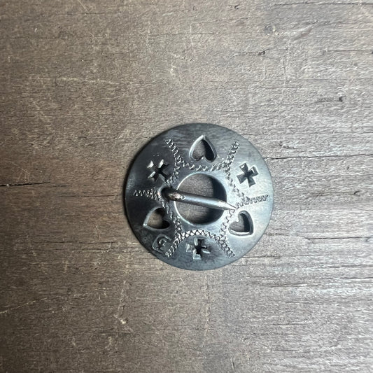 Vintage Circle Pin with Crosses and Hearts