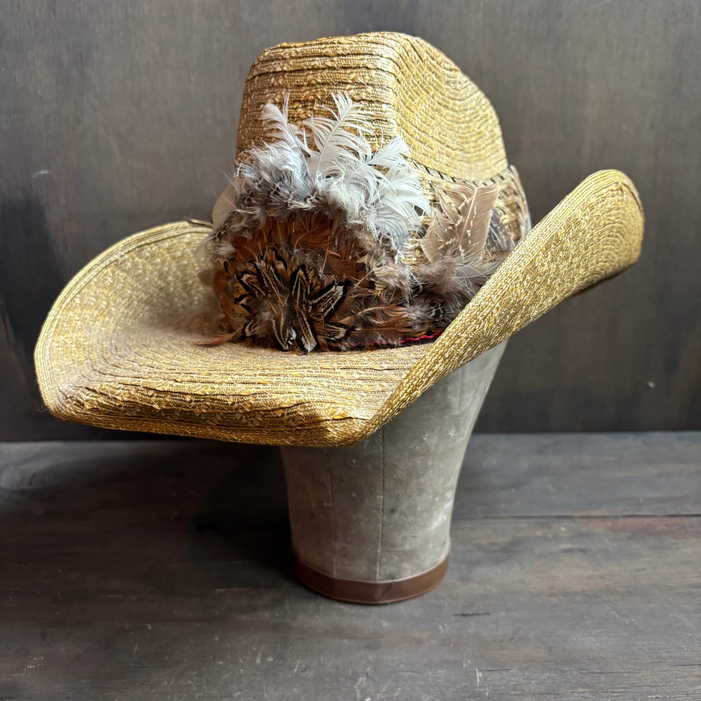 Straw Hat with Feather Band