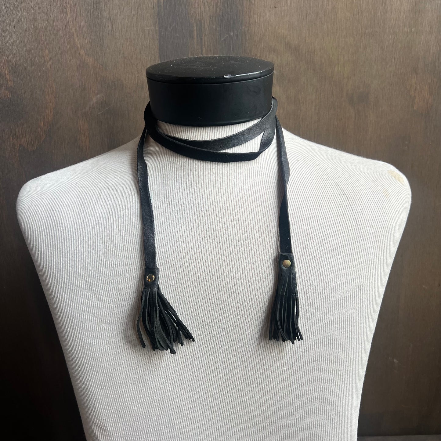 Leather Sage Black Tassel Tie