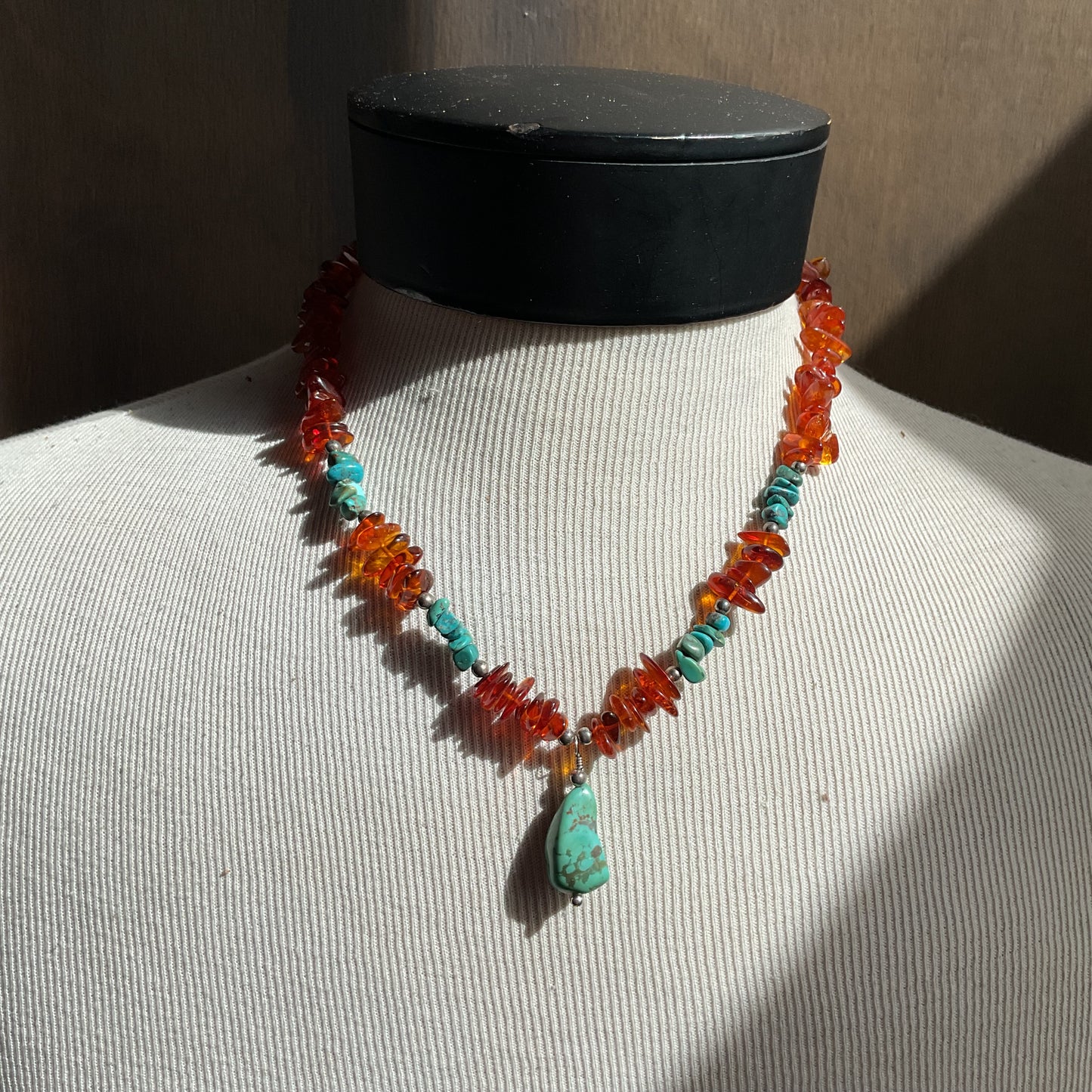Turquoise and Amber Beaded Necklace