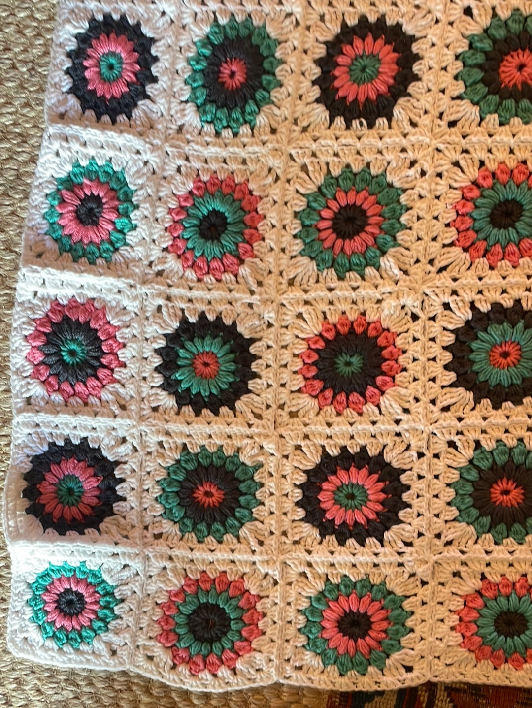 Vintage Sunburst Granny Square Crochet Blanket