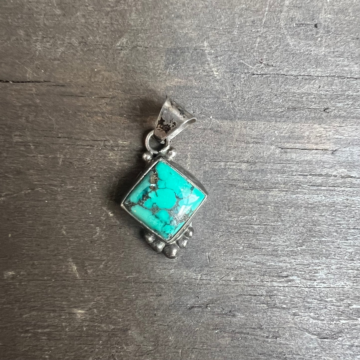 Sterling Silver and Turquoise Diamond Shaped Pendant