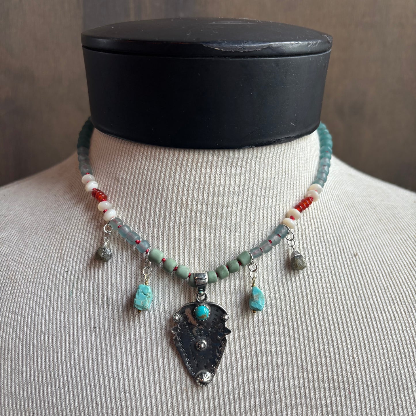 Ostrich Moon Silver Arrowhead Pendant Necklace