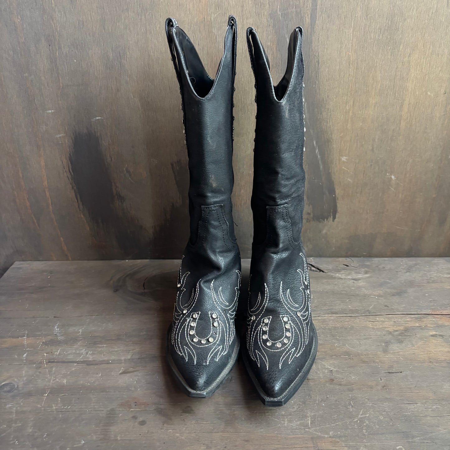 Black Rhinestone Horseshoe Boots