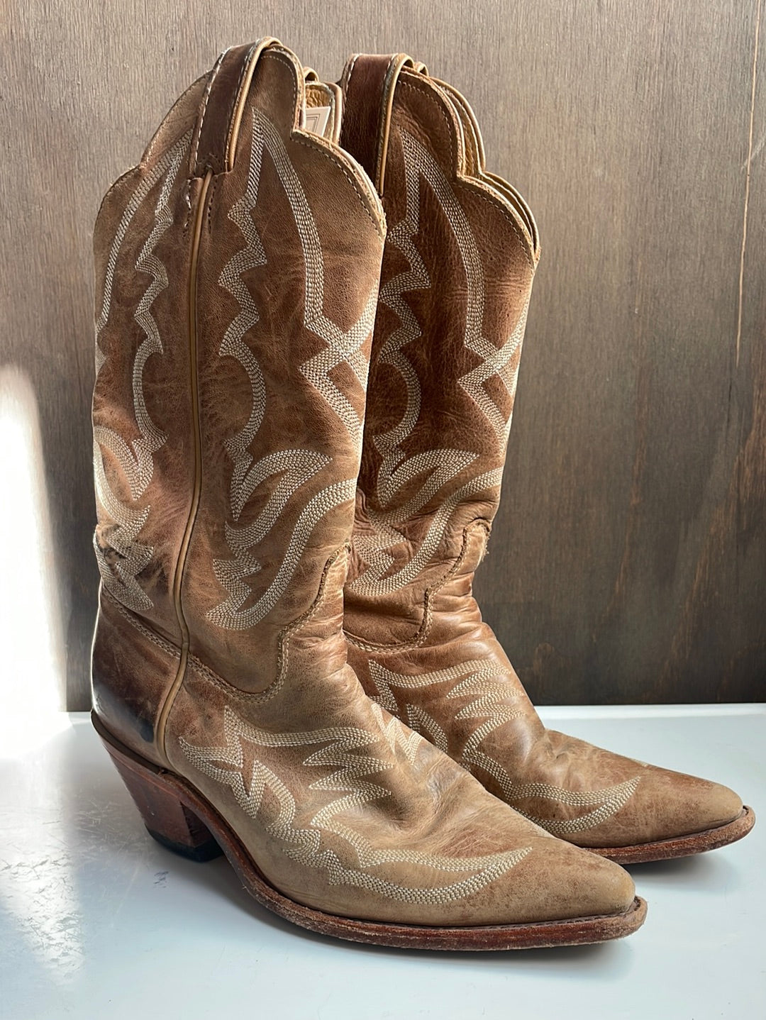 Justin’s Tan Tall Boots with Embroidery