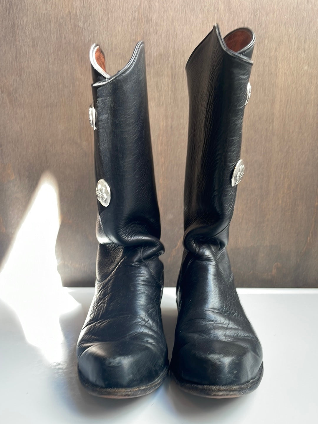 Vintage Tony Lama Black Leather Boots with Silver Decorative Buttons