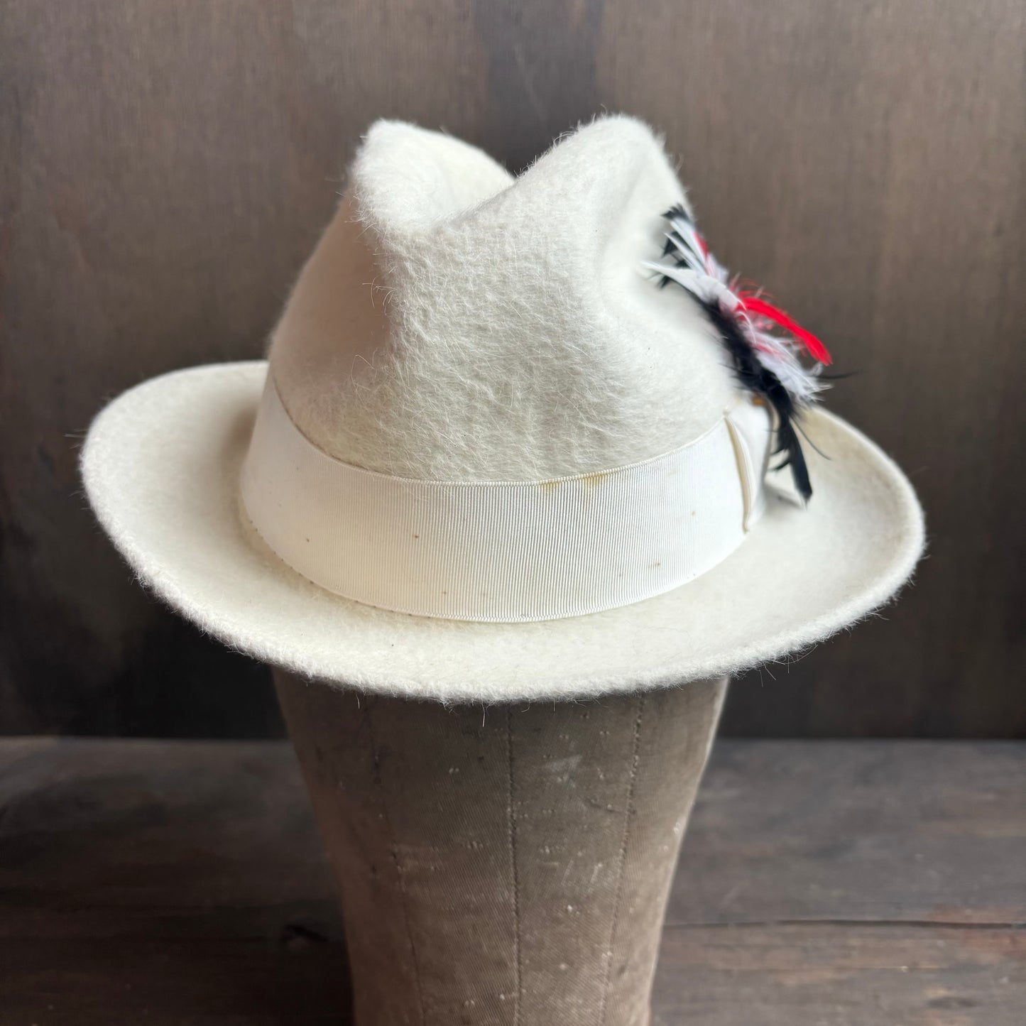 White Knox New York Hat with Feather