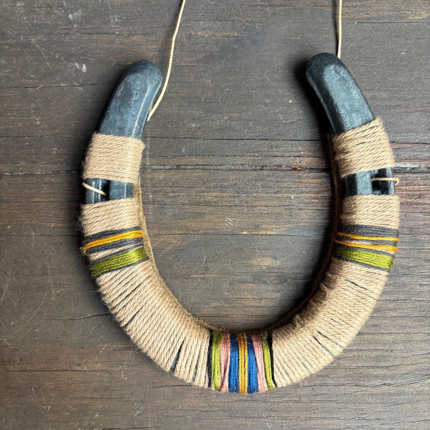 Beige Thread Wrapped Hanging Horseshoe