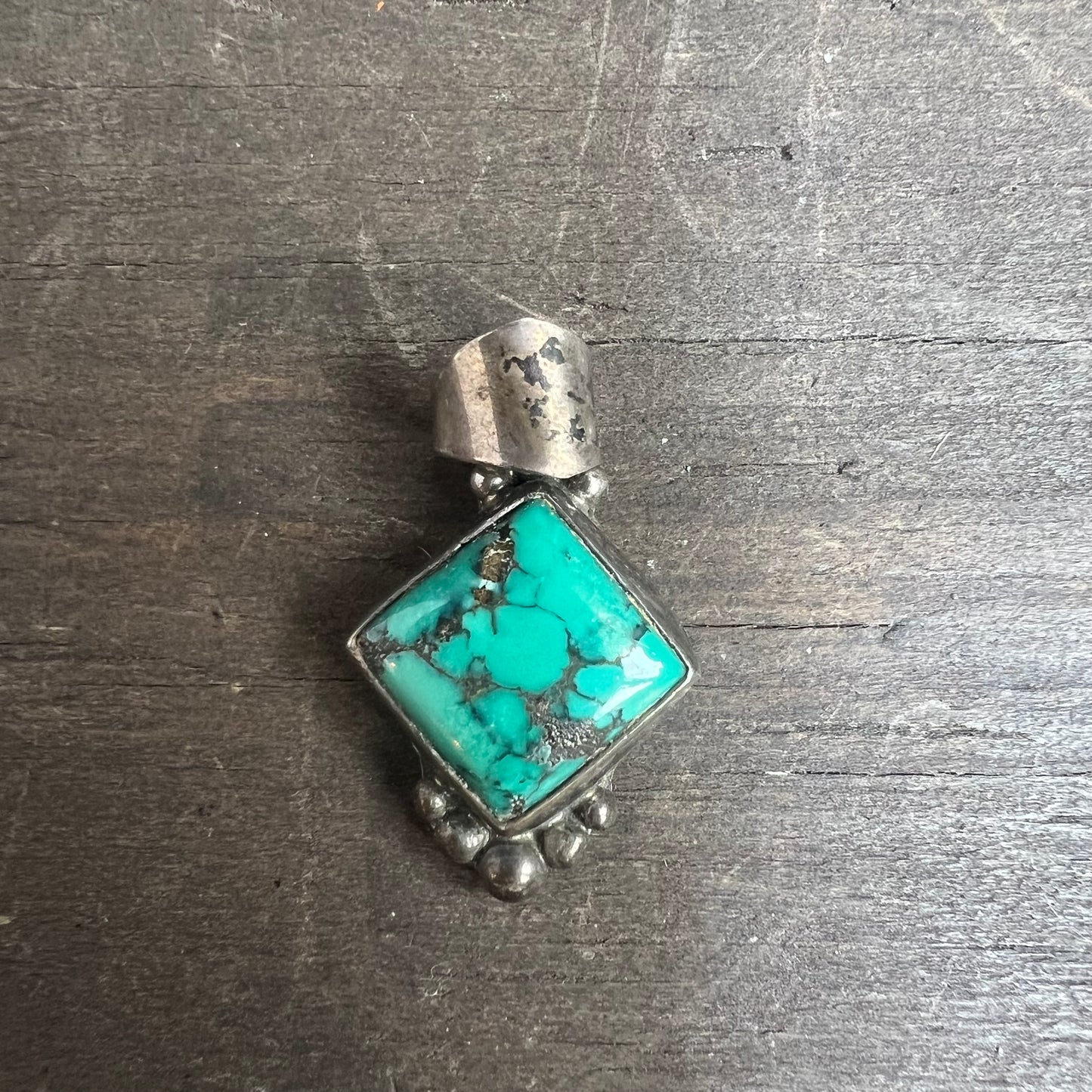 Sterling Silver and Turquoise Diamond Shaped Pendant