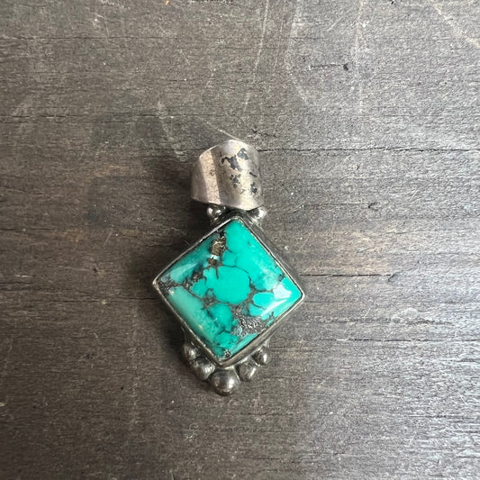 Sterling Silver and Turquoise Diamond Shaped Pendant