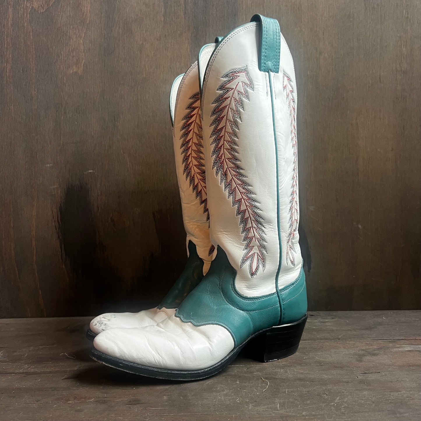 Olathe White and Teal Leather Boots