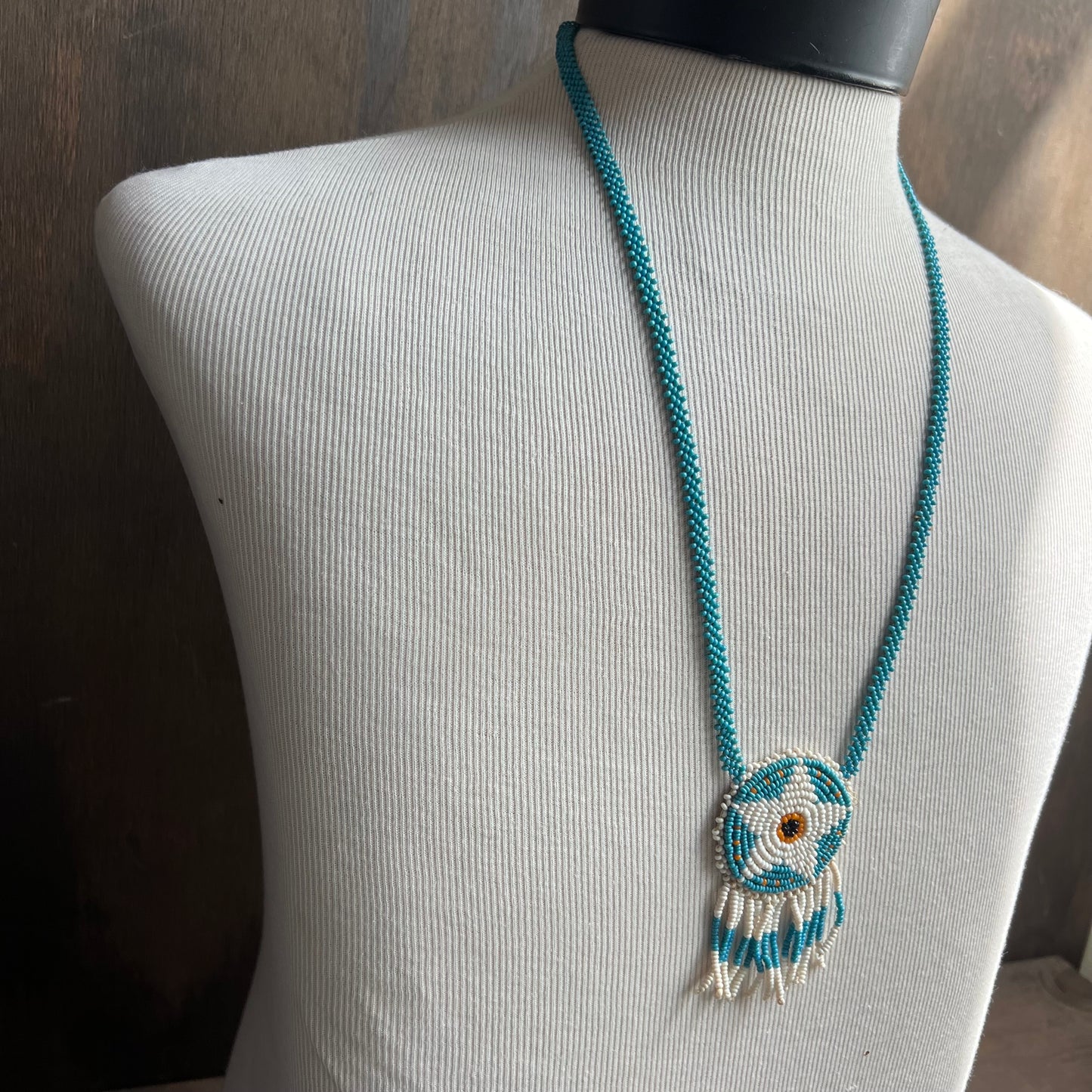 Vintage Seed Bead Blue Star Necklace