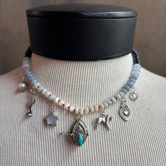 Ostrich Moon Turquoise Poison Box Sterling Silver Charm Necklace