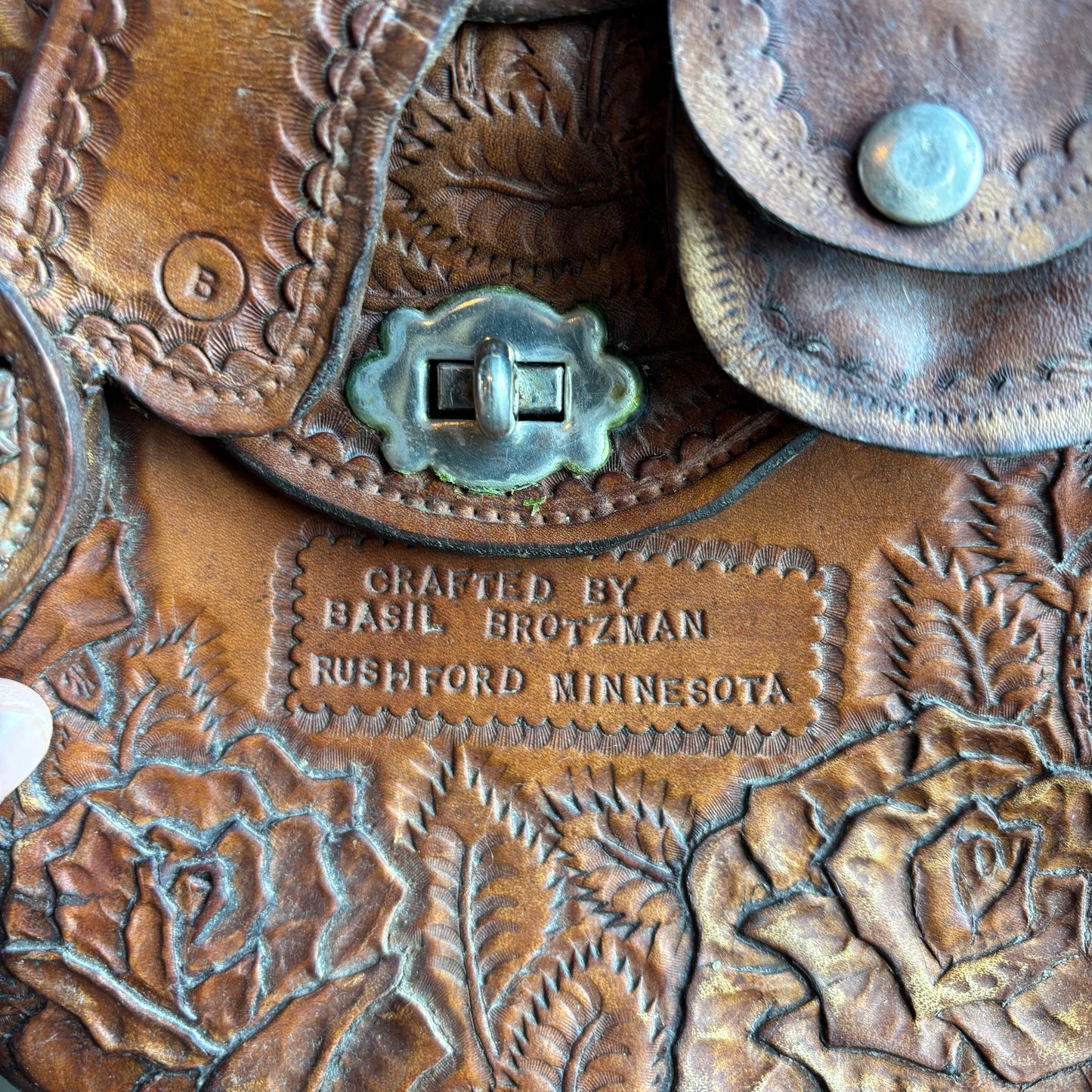 Vintage Tooled Leather Saddle Bag