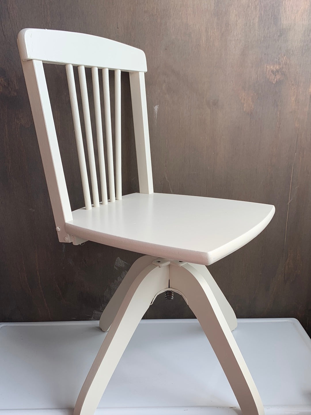 Vintage white wooden adjustable height kids chair