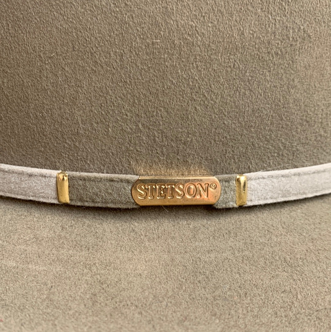 Taupe Stetson “Skyline” cowboy hat with beige, taupe & gold band