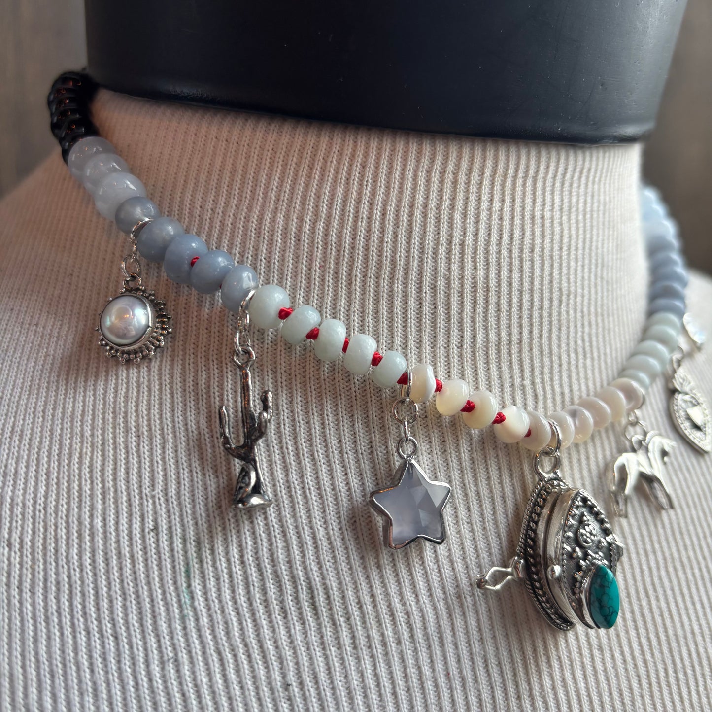 Ostrich Moon Turquoise Poison Box Sterling Silver Charm Necklace