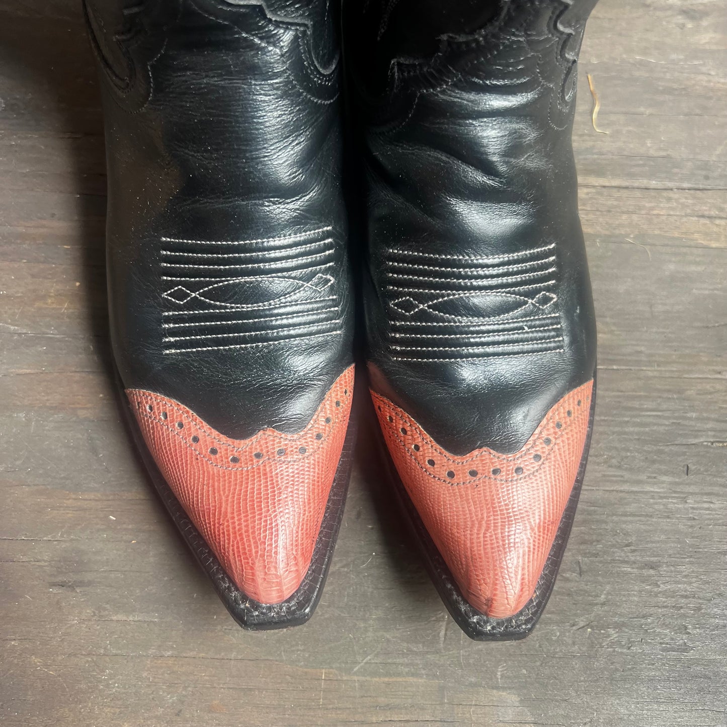 Justin’s Black Leather Boots with Pink Tips