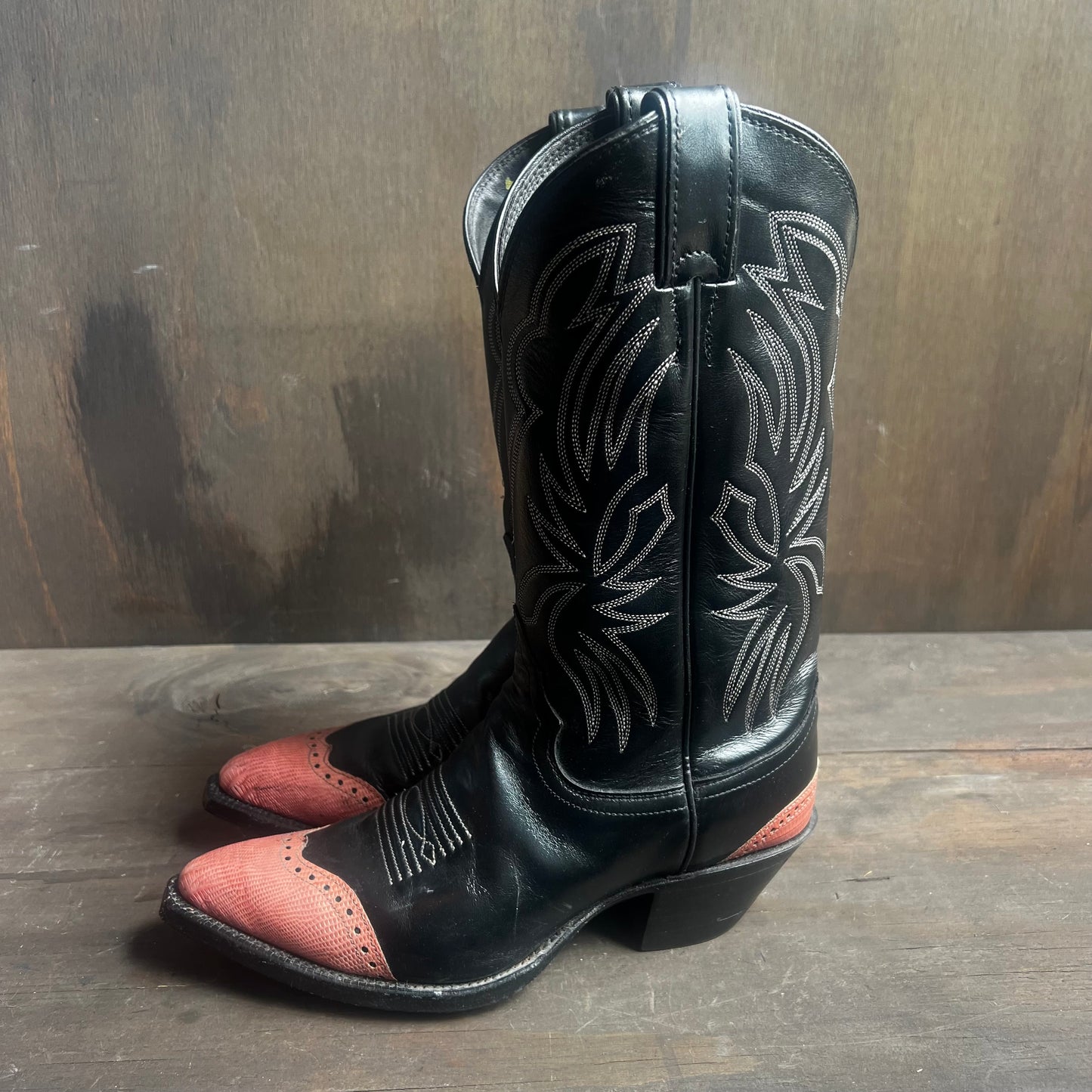 Justin’s Black Leather Boots with Pink Tips