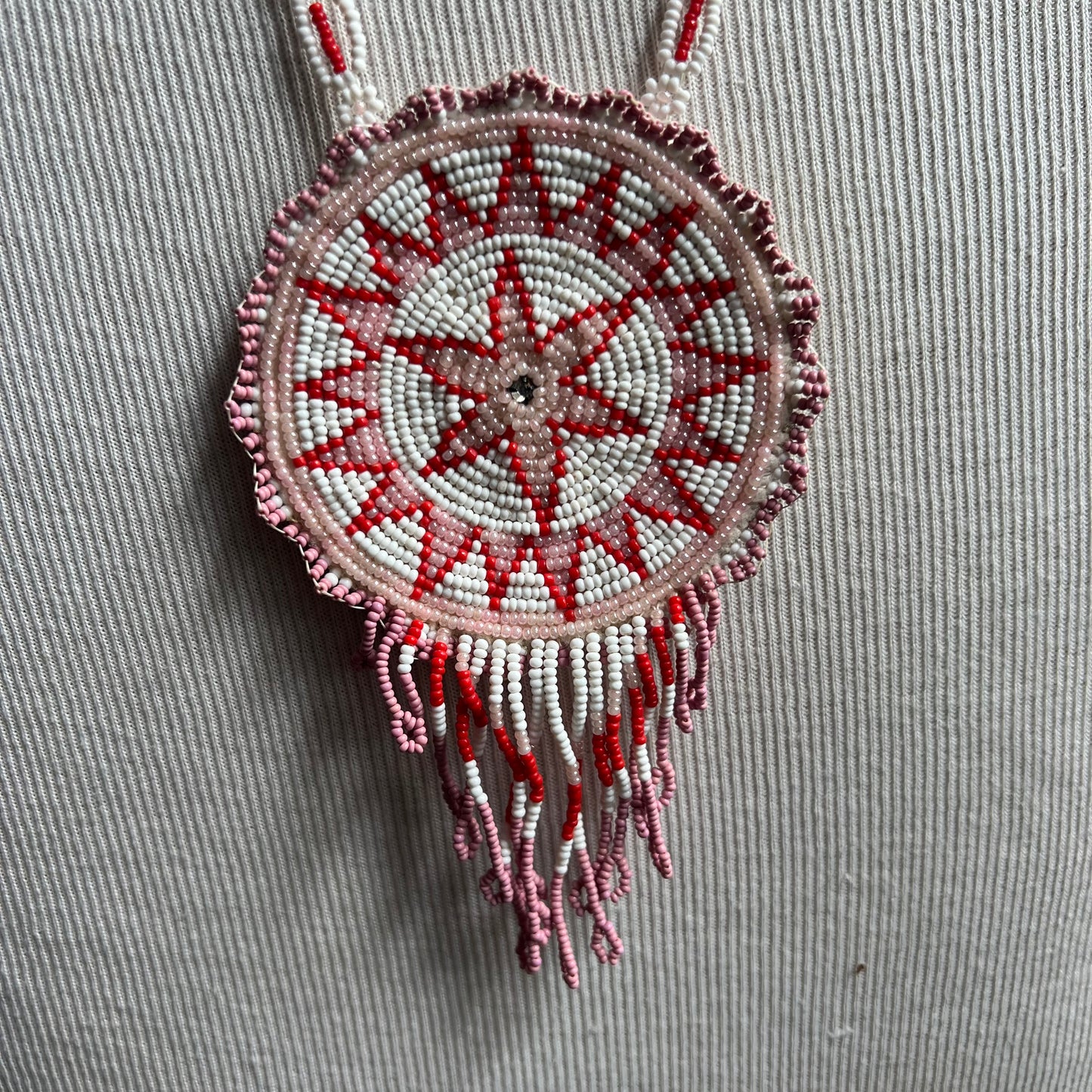 Vintage Seed Bead Pink Flower Necklace