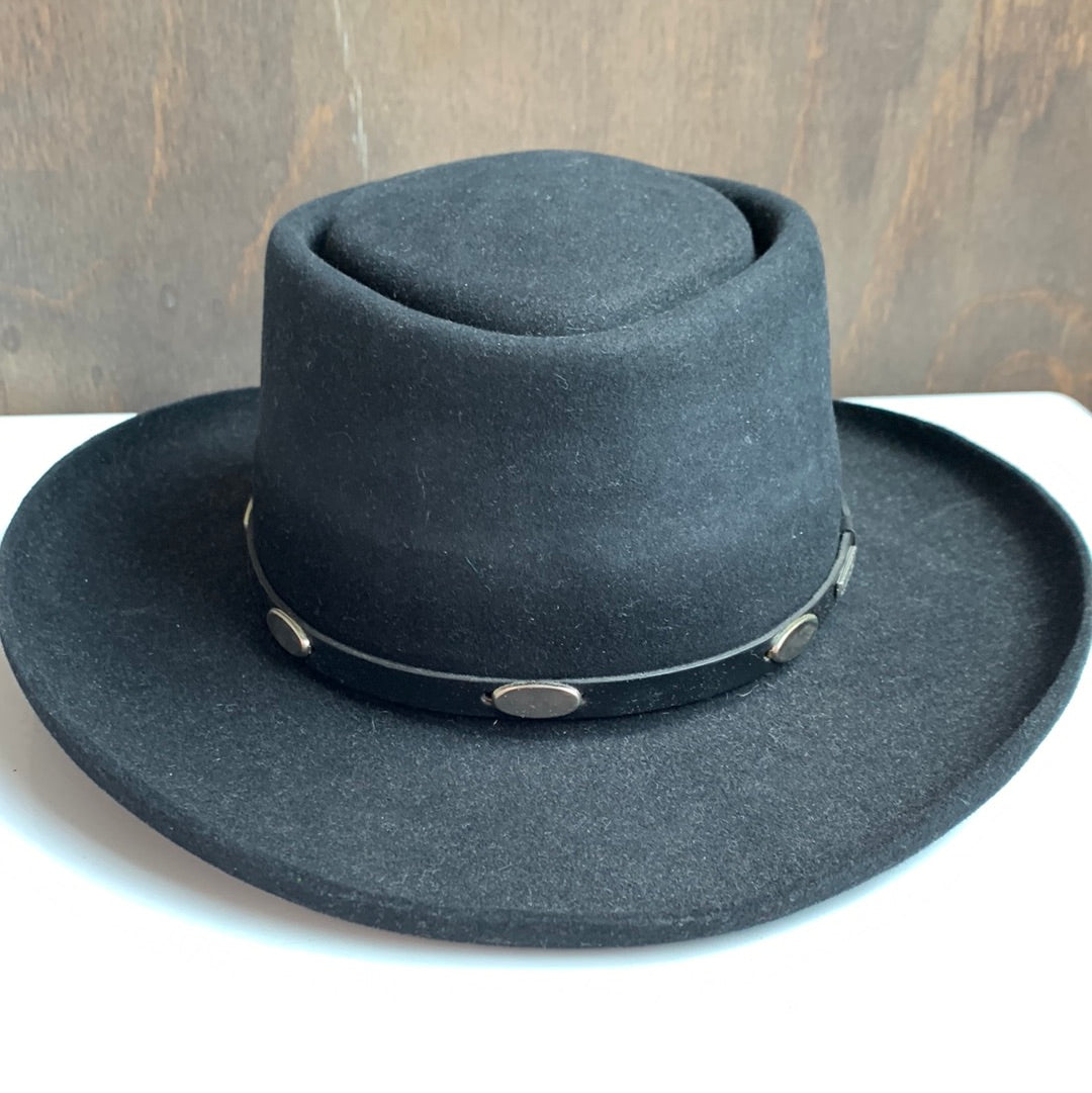 Vintage black Stetson “Royal Flush” hat with black leather & silver band