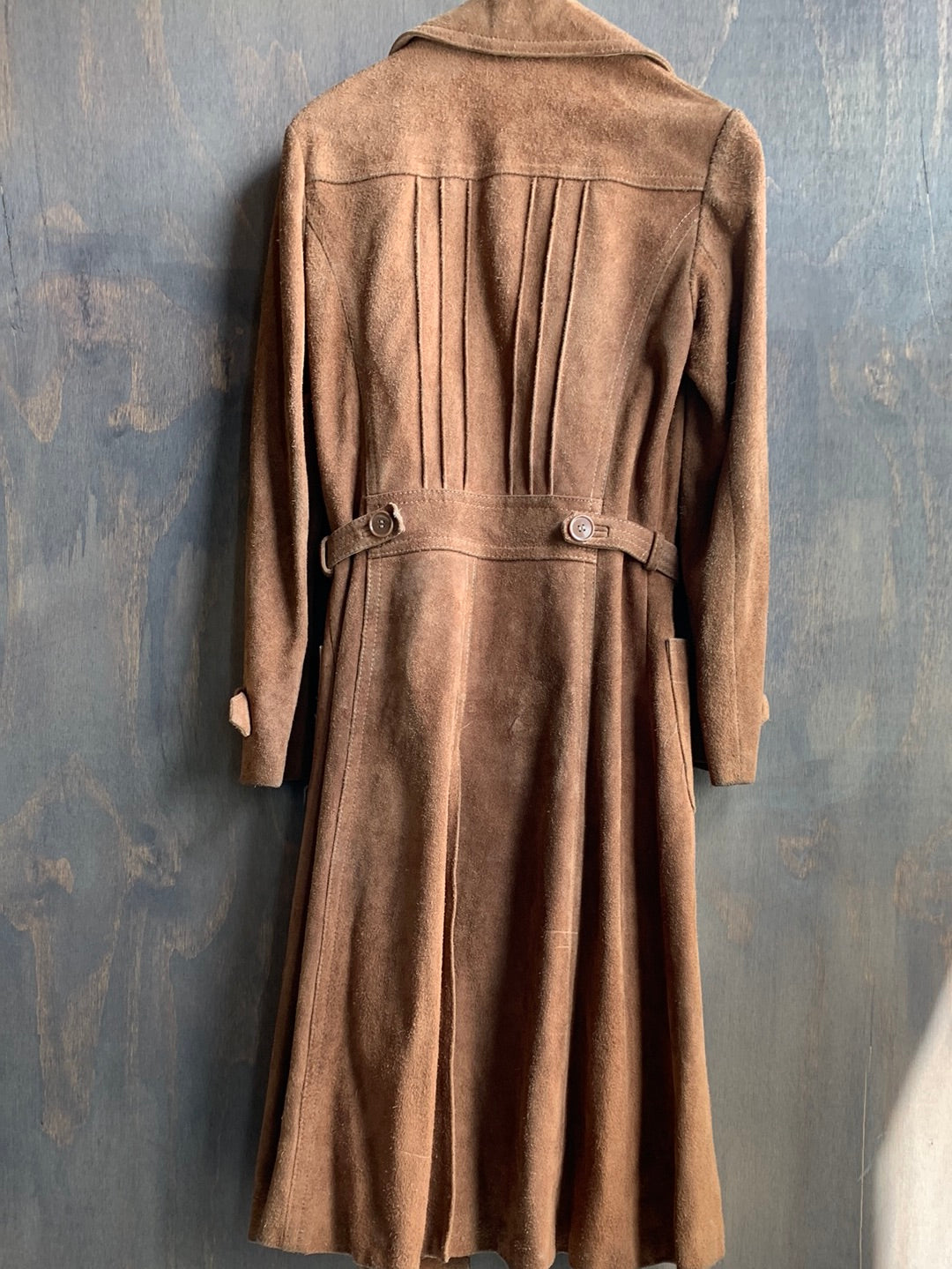 Brown suede belted trench coat