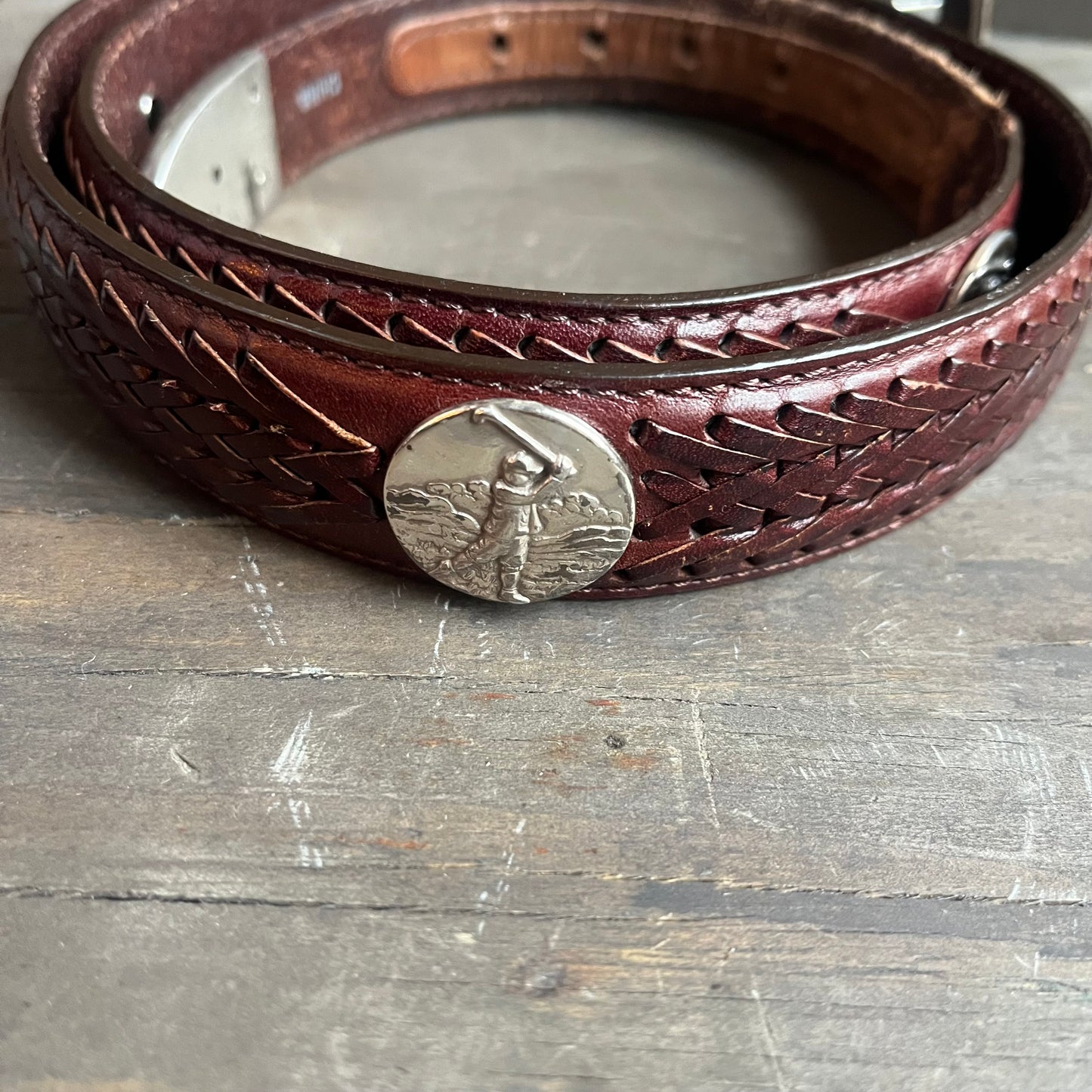 Brown Leather Belt with Silver Golfer Conchos
