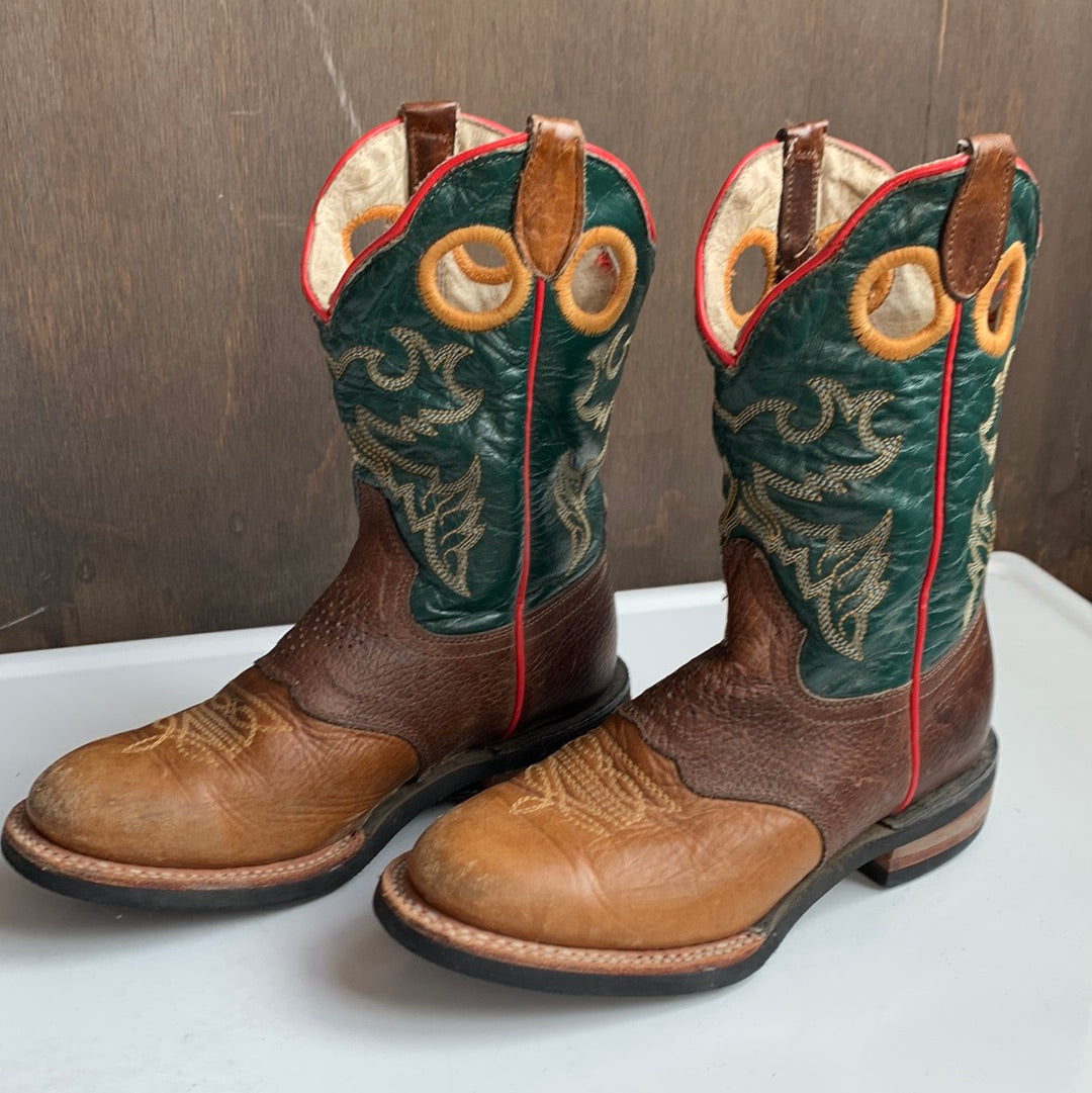 Vintage youth brown & green Western boots