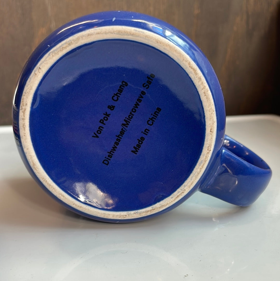 Von Pok & Chang blue ceramic mugs, Set of 4