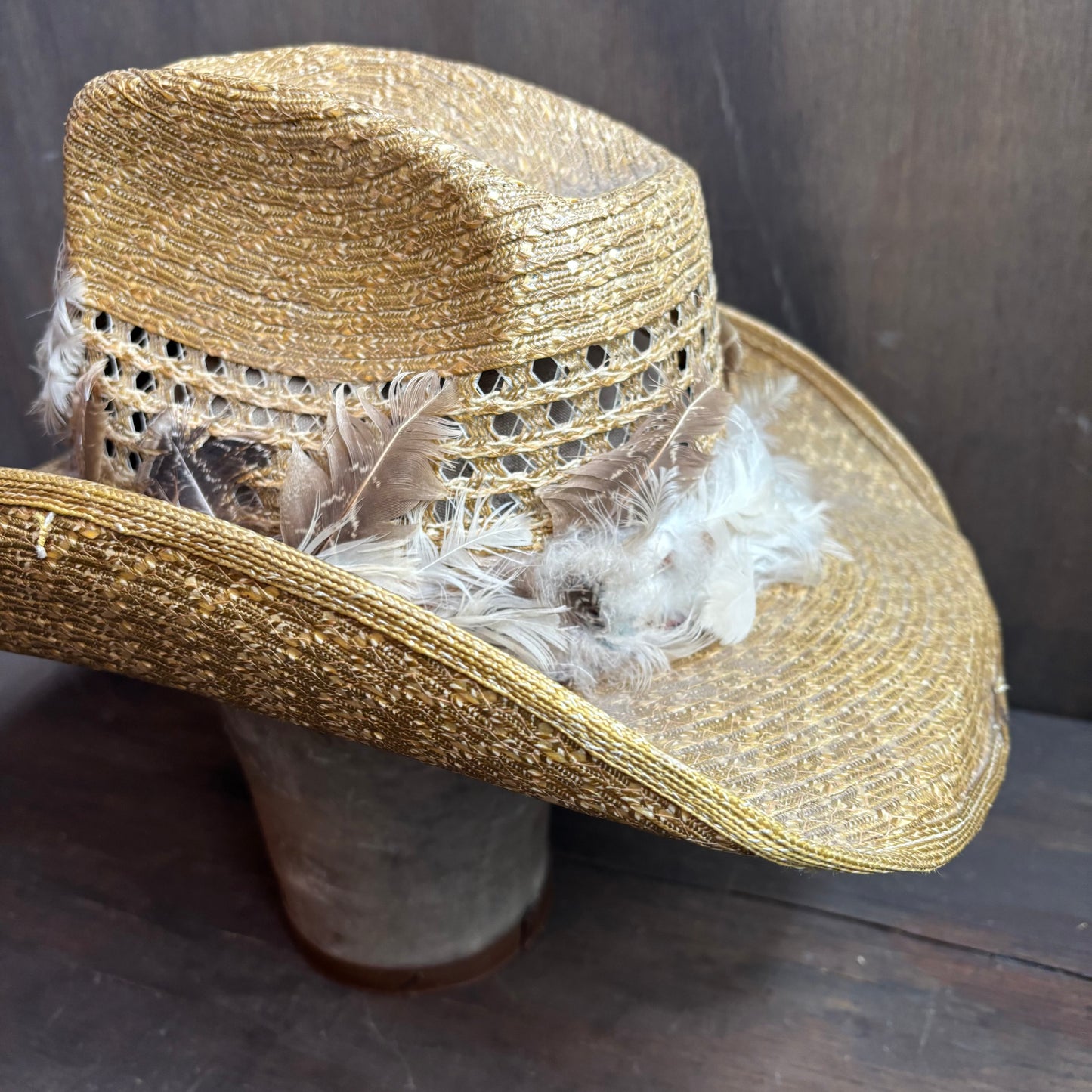 Straw Hat with Feather Band