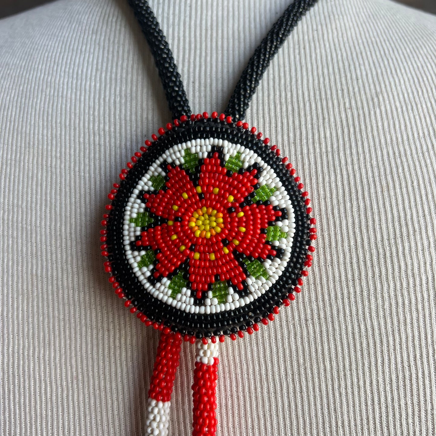 Red Dahlia Beaded Bolo Tie