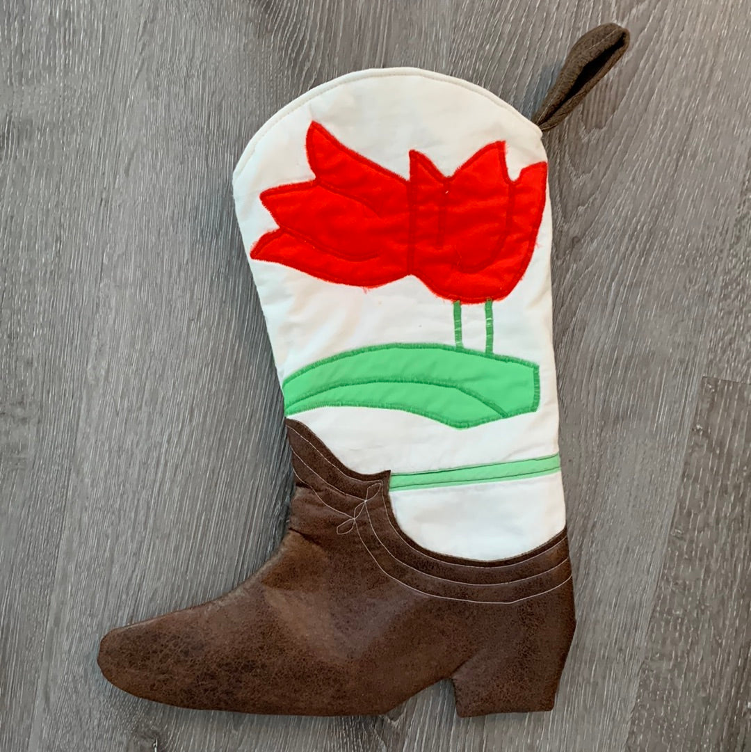 Vintage tulip quilt Cowboy Boot Christmas stocking