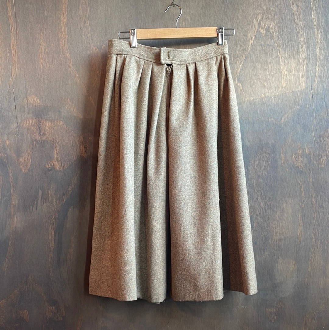 Embroidered Vintage Wool Brown Tweed Skirt “Ride ‘Em Cowboy”
