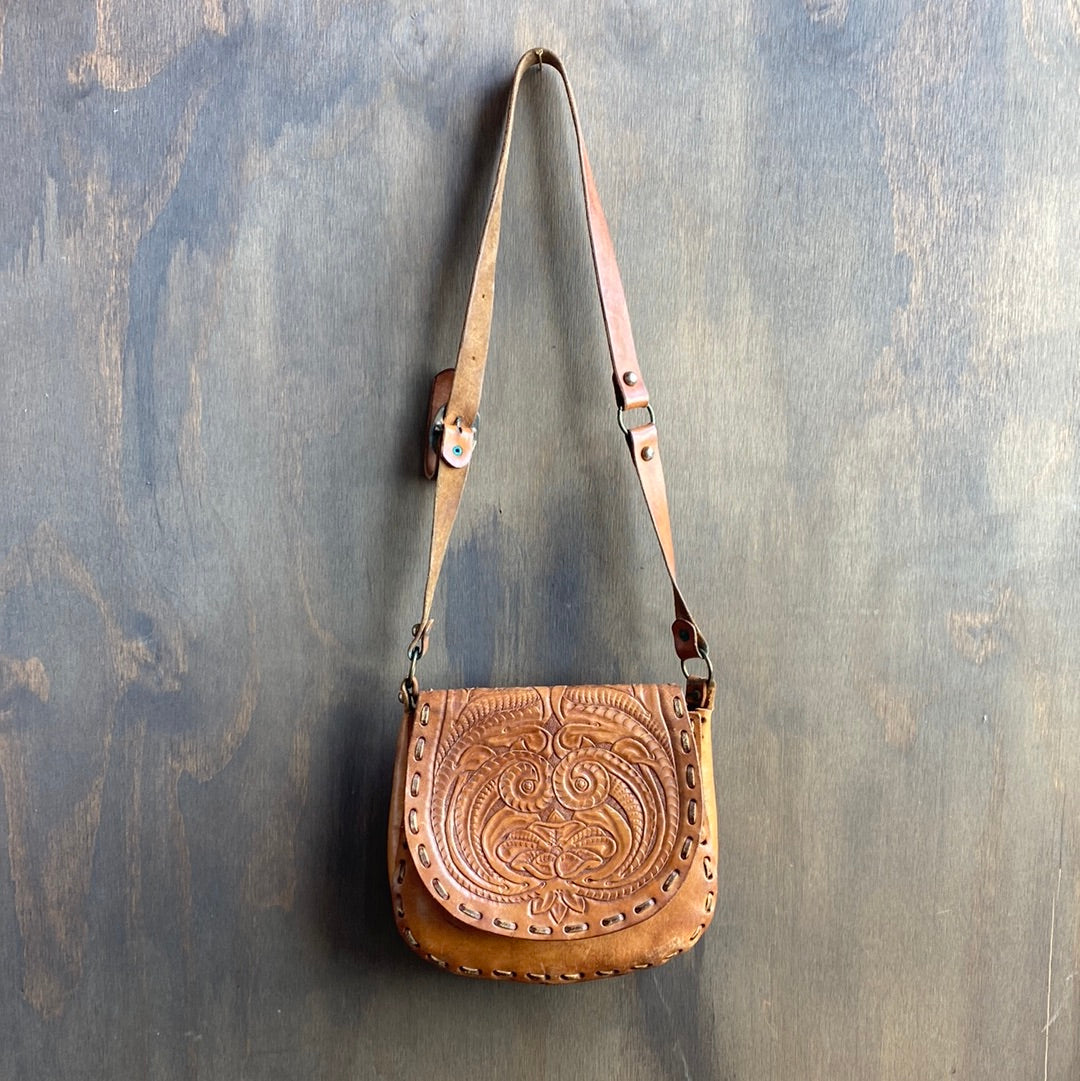 Vintage Tooled Leather Crossbody Bag