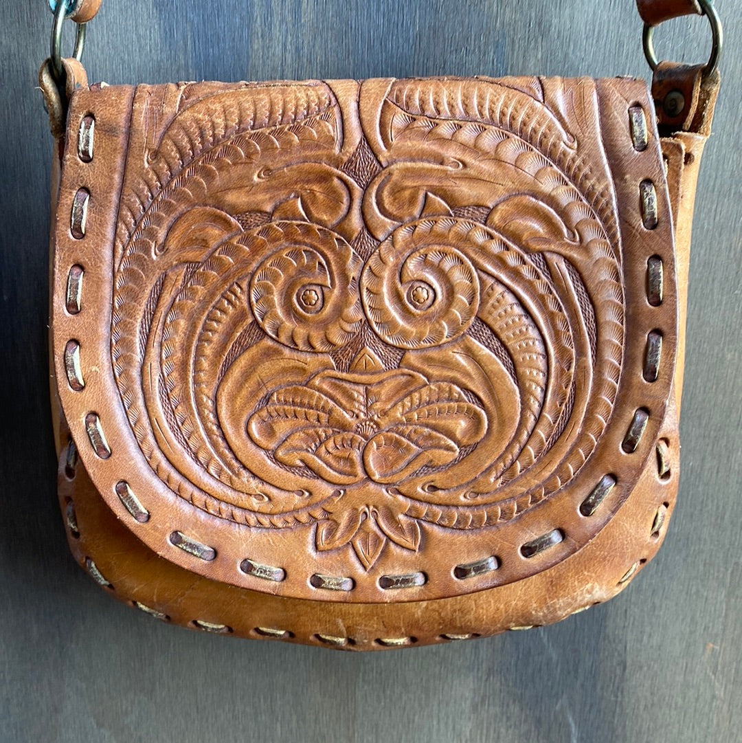 Vintage Tooled Leather Crossbody Bag