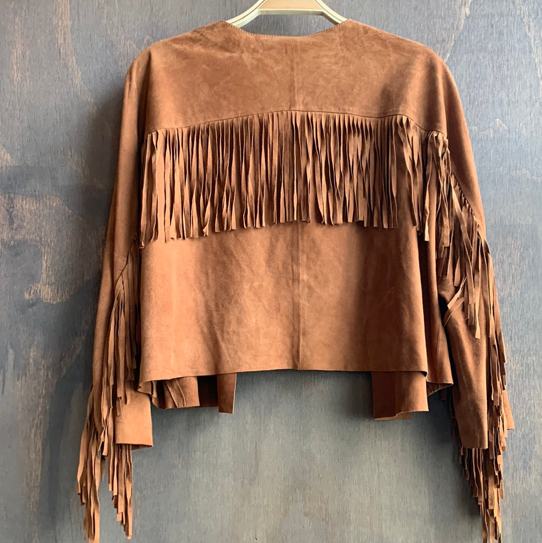 Brown leather fringed jacket