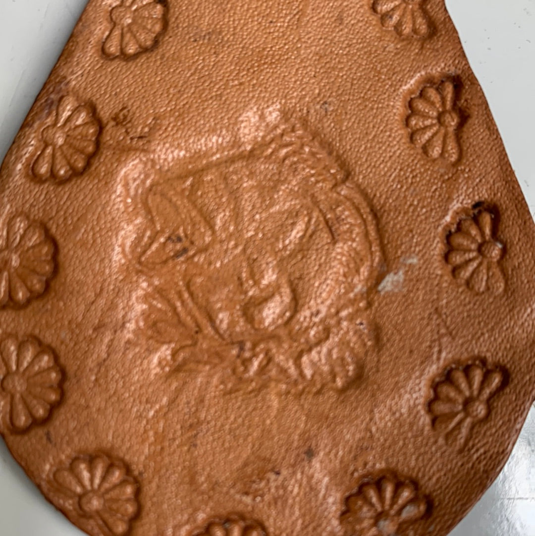 Tooled leather jumping fish key chain with flower edge