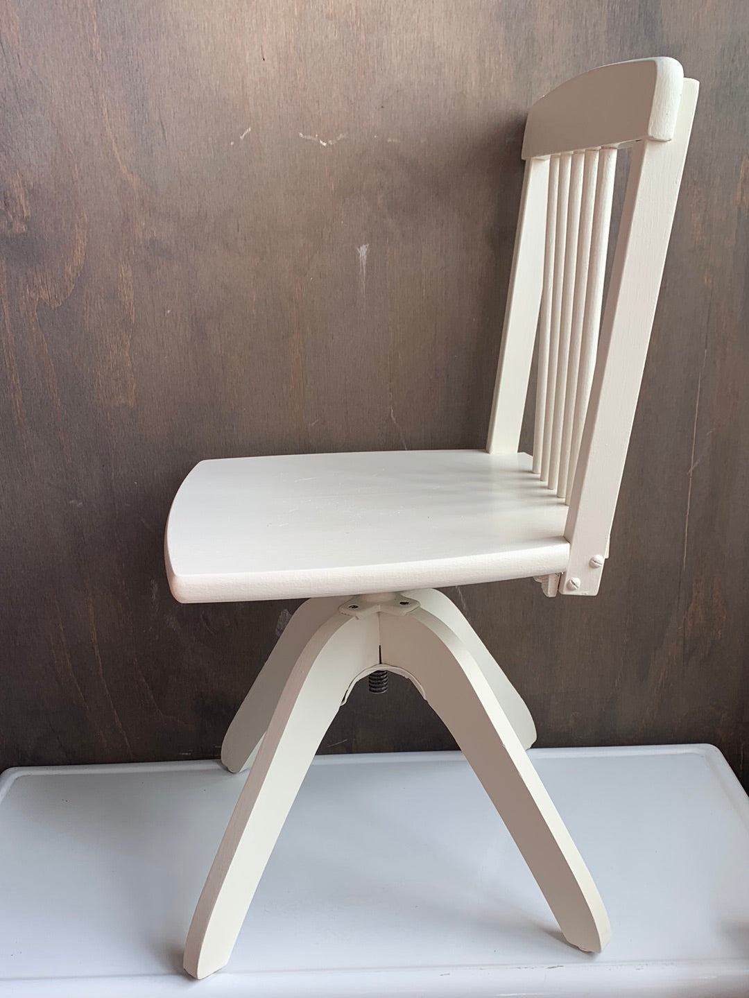 Vintage white wooden adjustable height kids chair