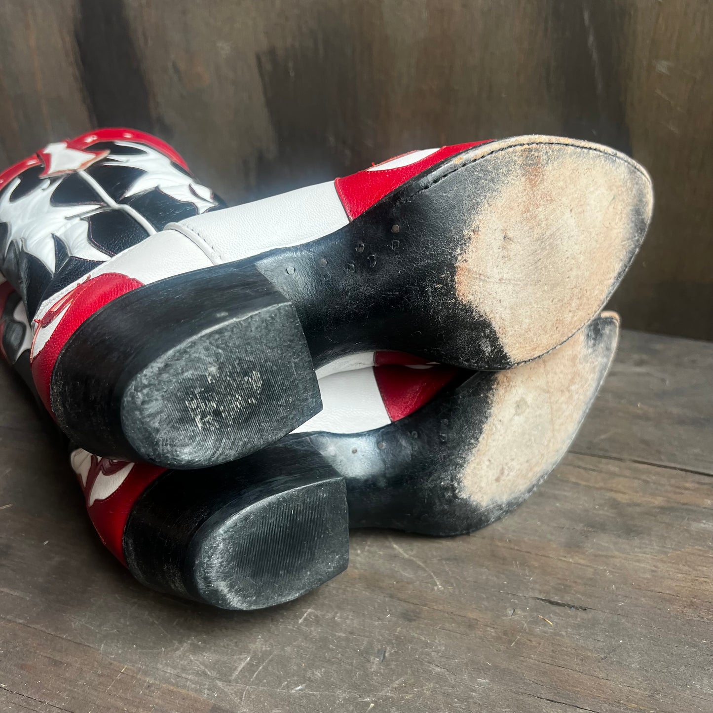 Larry Mahan Red, White, and Black Leather Boots