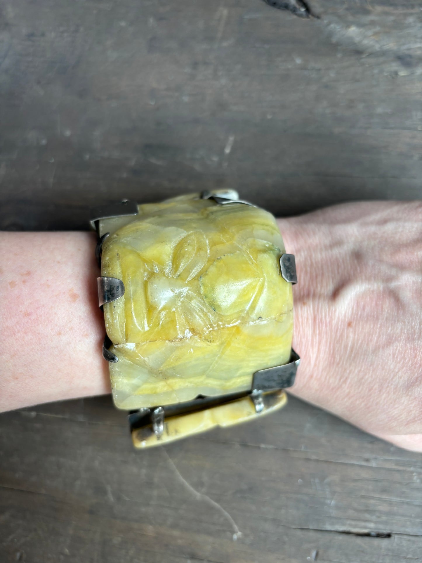 Carved Yellow Jade Bracelet