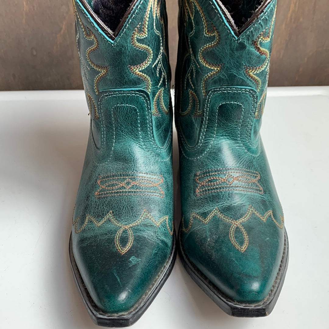 Youth teal leather Western boots