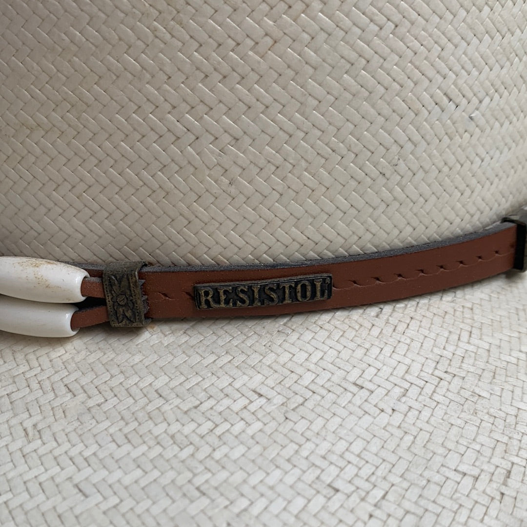 Resistol light straw kat with brown leather beaded band