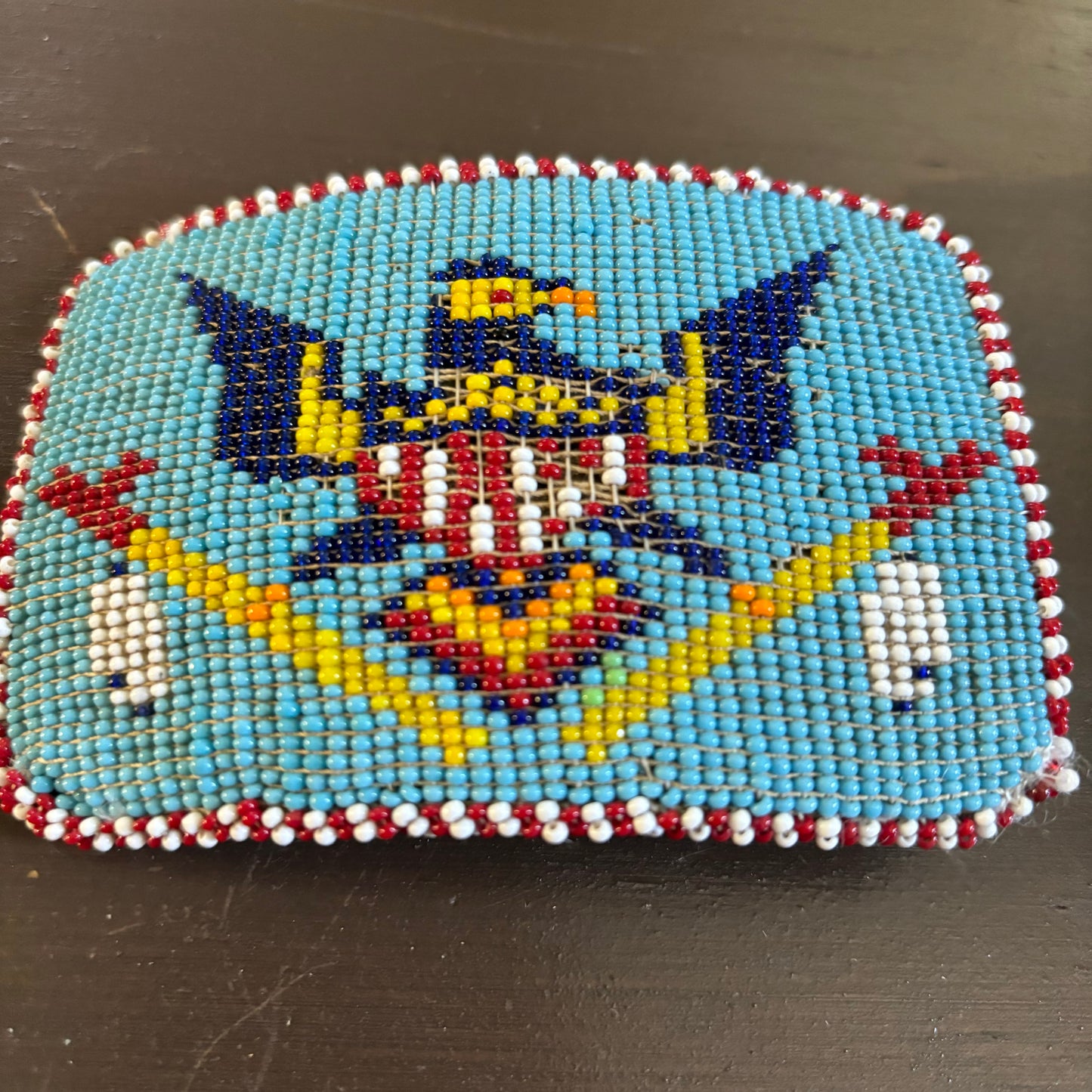Vintage Handmade Seed Bead Belt Buckle with Thunderbird