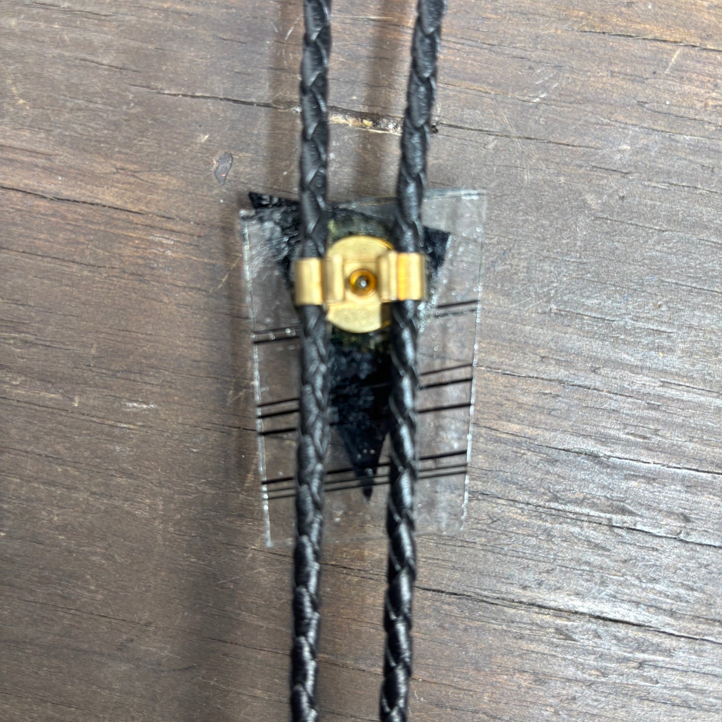 Retro Glass Bolo on Black Leather Tie