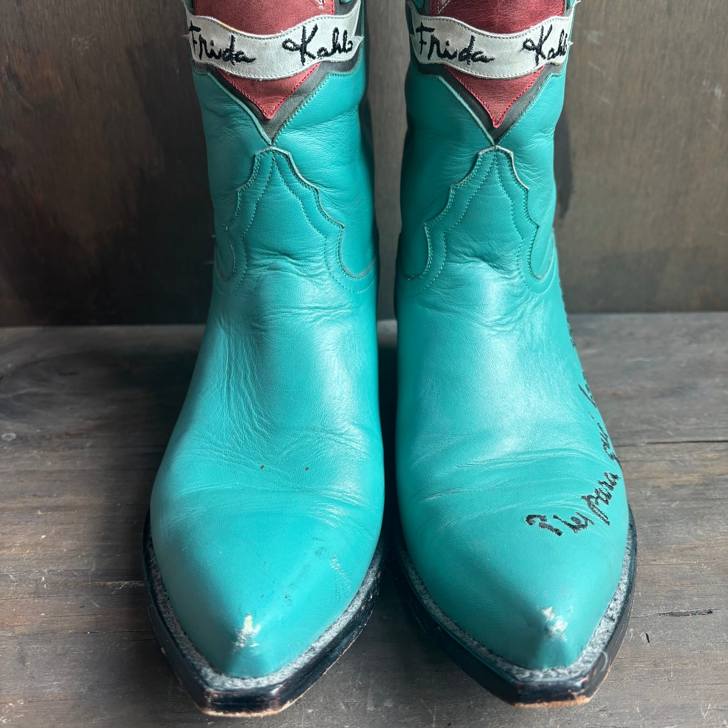 Frida Kahlo Blue Leather Boots