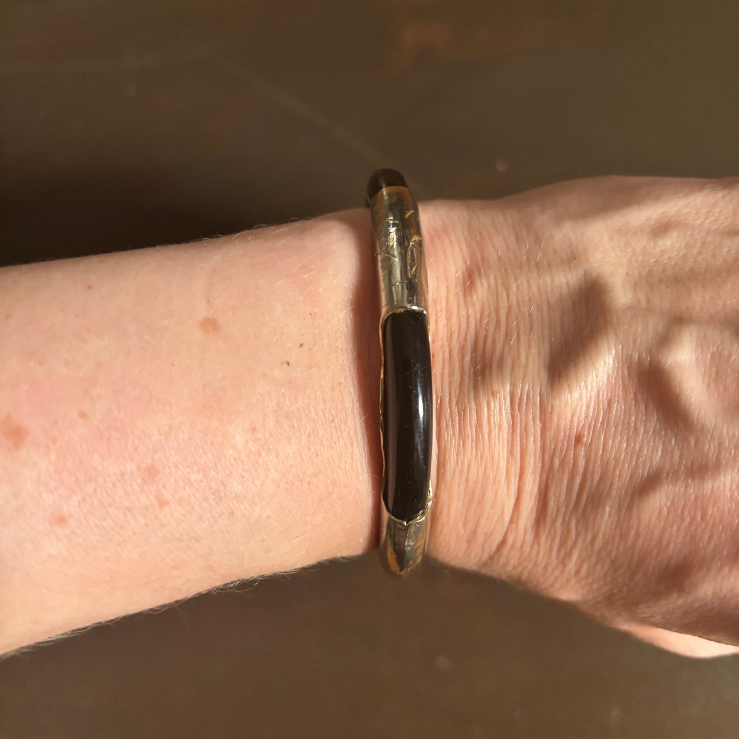 Silver and Onyx Bangle Bracelet