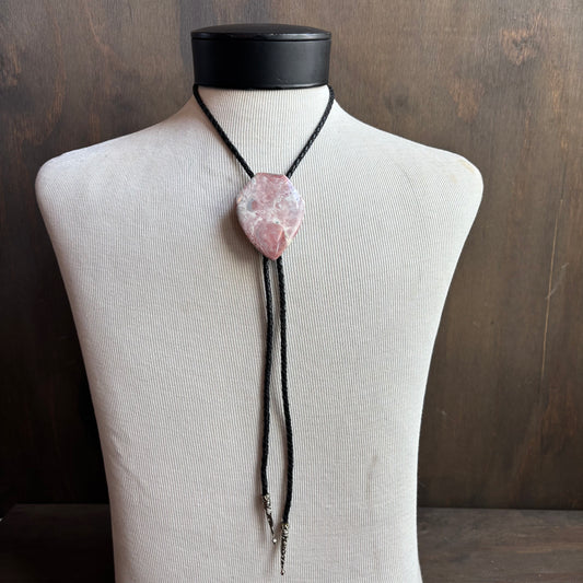 Large Stone Bolo on Black Leather Tie